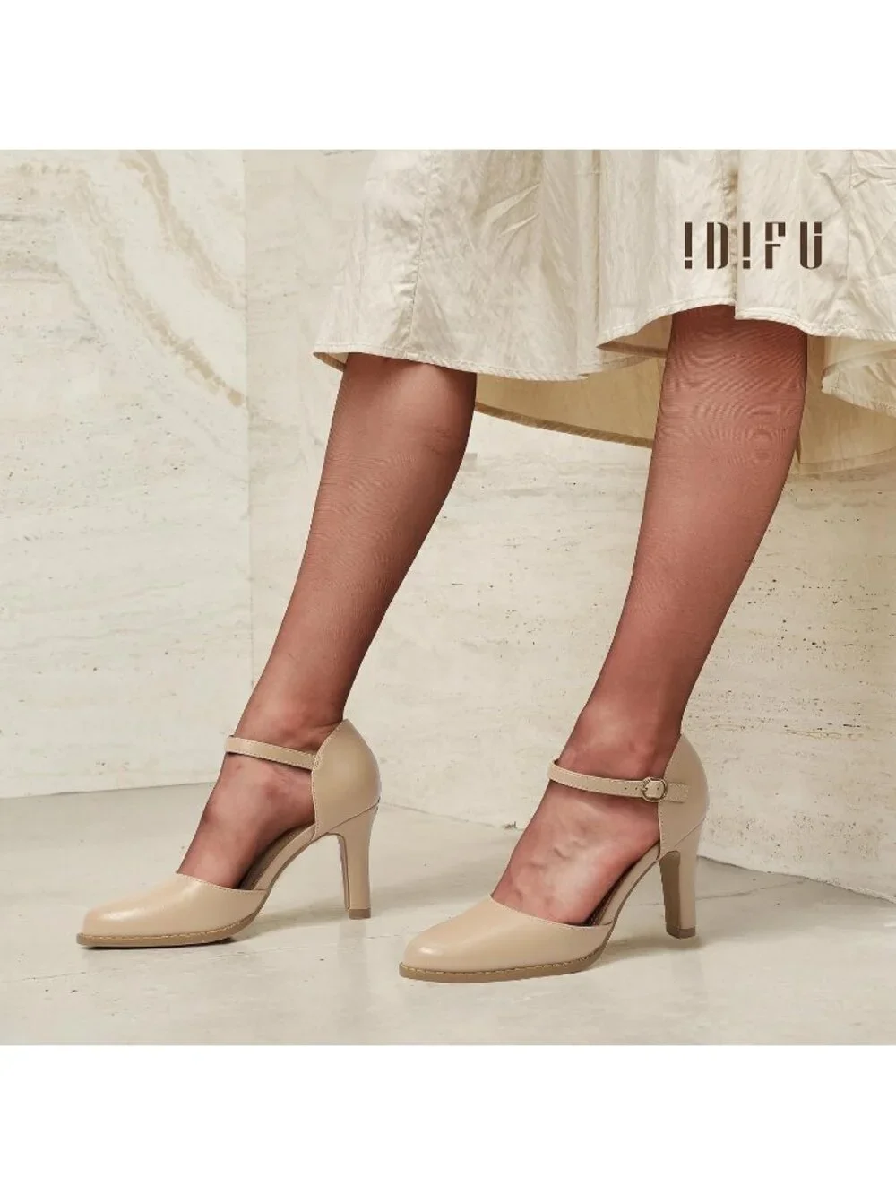 Women's Nude Pu Closed Toe Chunky High Heels Comfortable Party Dress Pumps Shoes